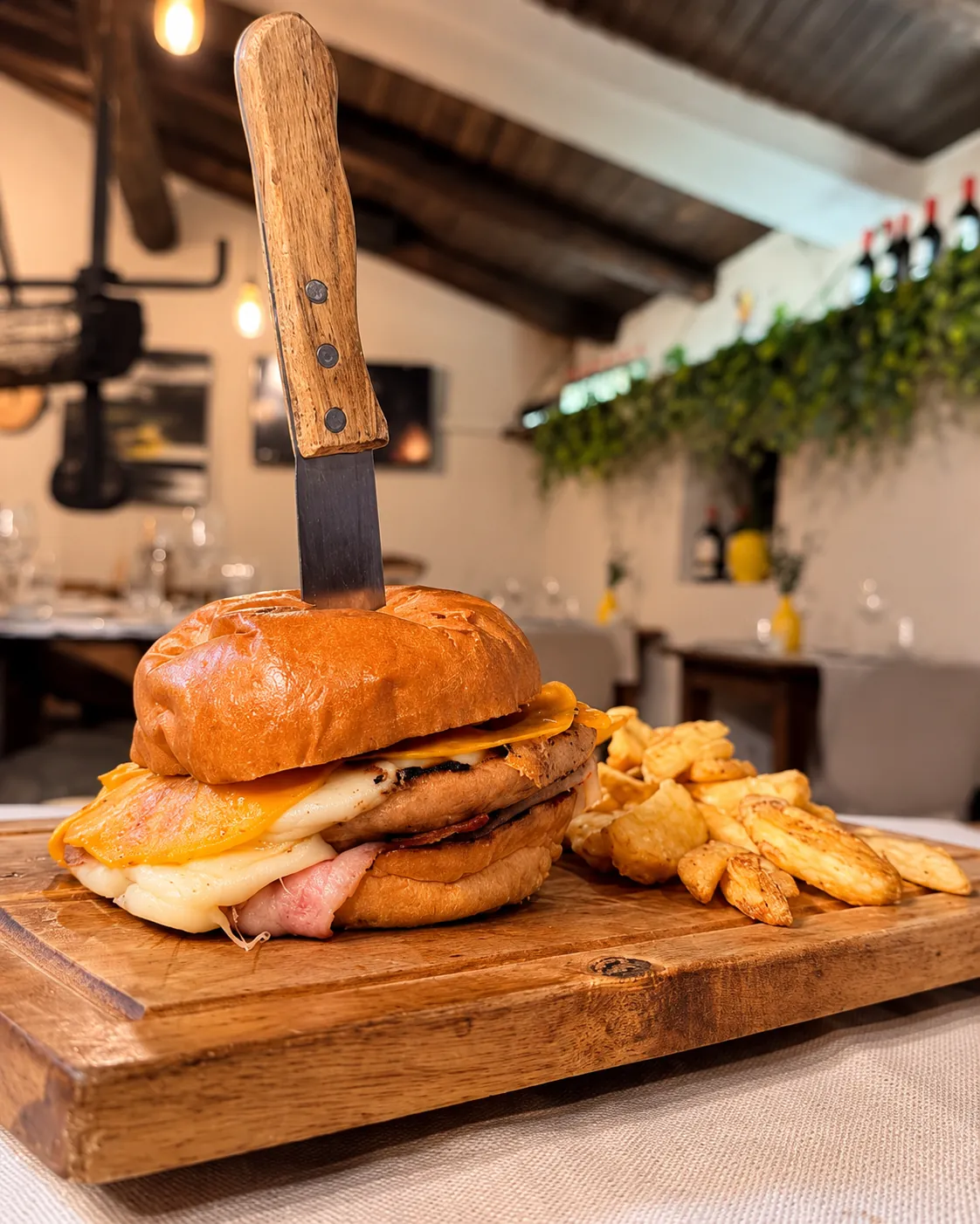 Panino con patate al forno sul tagliere