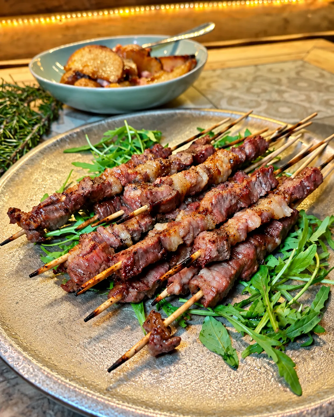 Arrosticini di pecora con rucola