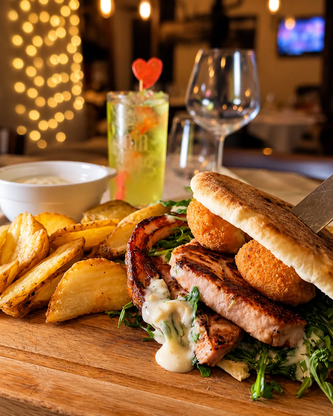 Panino con cotoletta, crocchè di patate e patatine