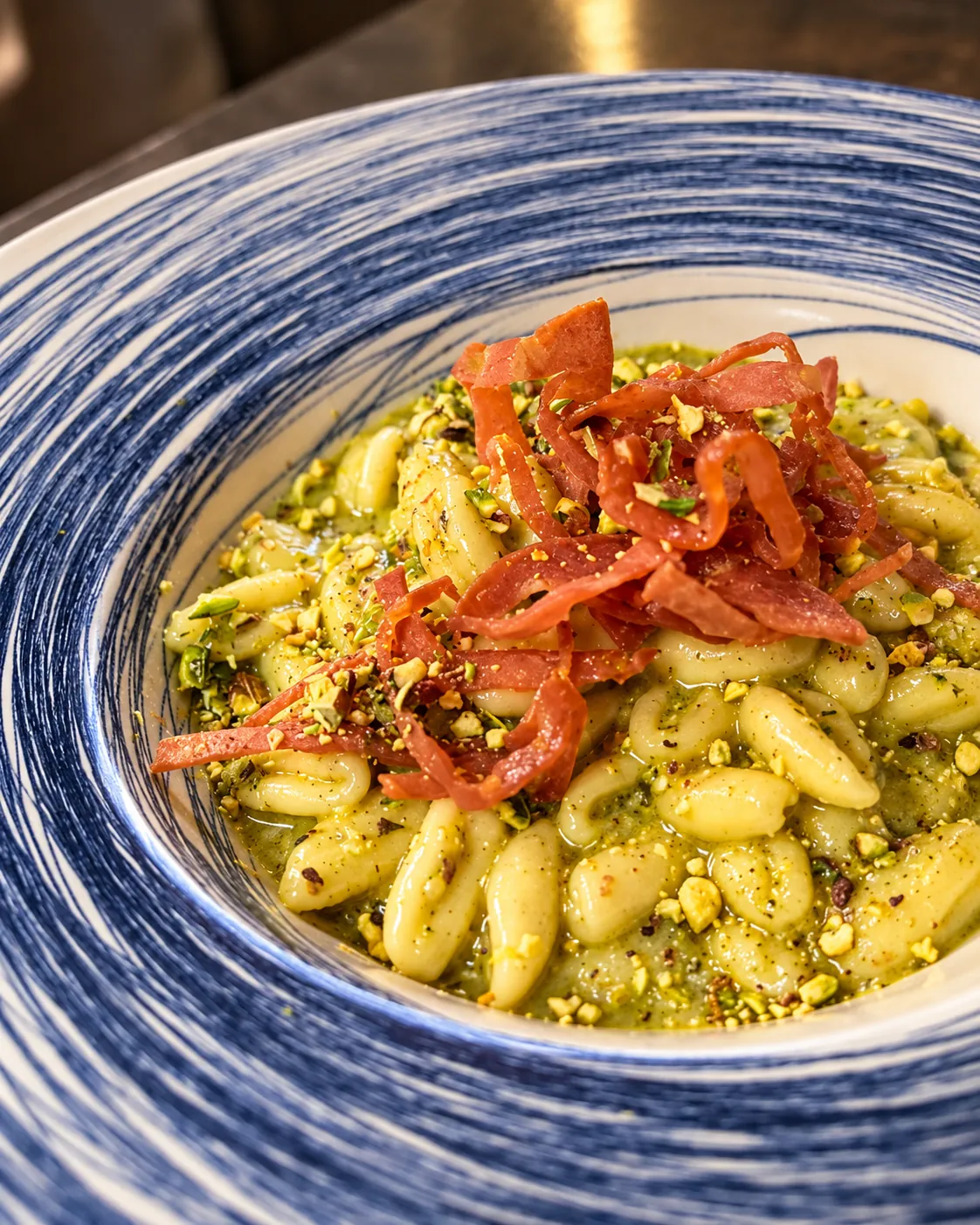 Gnocchetti al pistacchio con guanciale