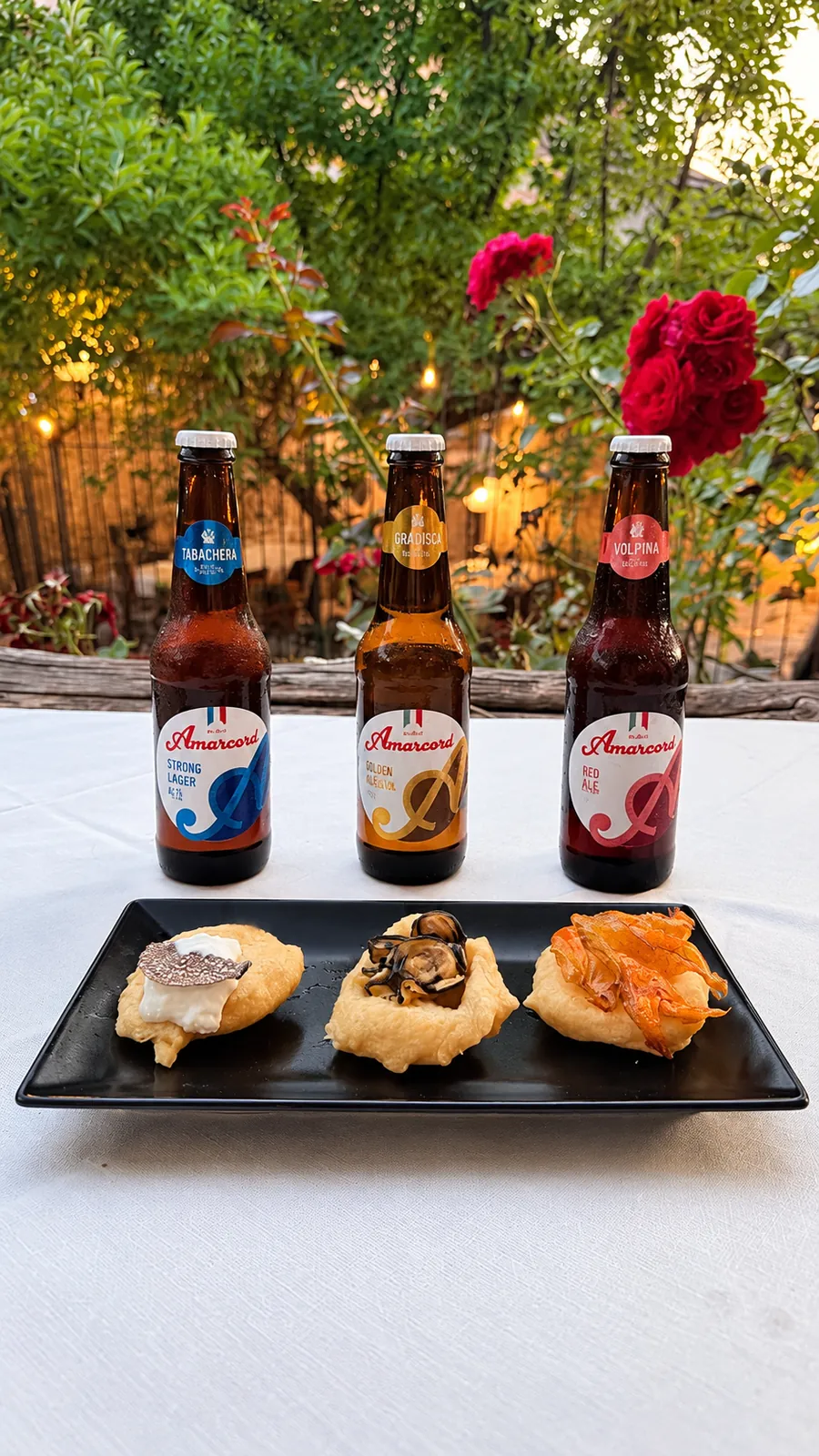 Birre artigianali e stuzzichini in giardino